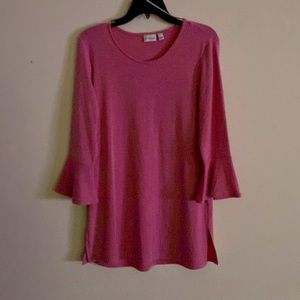 Kim Rogers dusty rose tunic with 3/4 bell sleeves.